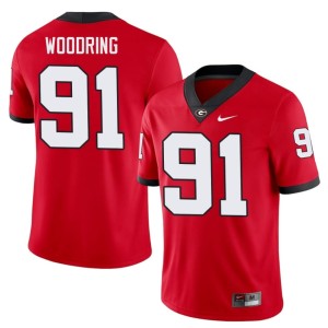 Men #91 Football Red Peyton Woodring University of Georgia Bulldogs Jersey 182922-522