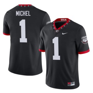 Mens #1 University of Georgia Football Sony Michel Mascot 100th Anniversary Black Jerseys 661380-385