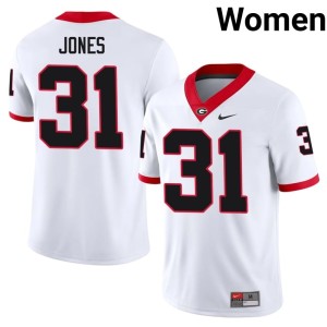 Women's White University of Georgia Bulldogs Embroidery Kyron Jones #31 Jerseys 717076-311