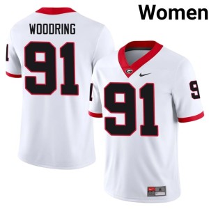 Women's Peyton Woodring White #91 Georgia Bulldogs Replica Jerseys 324833-694