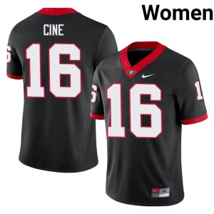 Women's Lewis Cine Replica University of Georgia Bulldogs #16 Black Jersey 700350-421