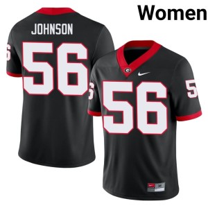 Women's Replica Nasir Johnson Black University of Georgia Bulldogs #56 Jersey 324488-771
